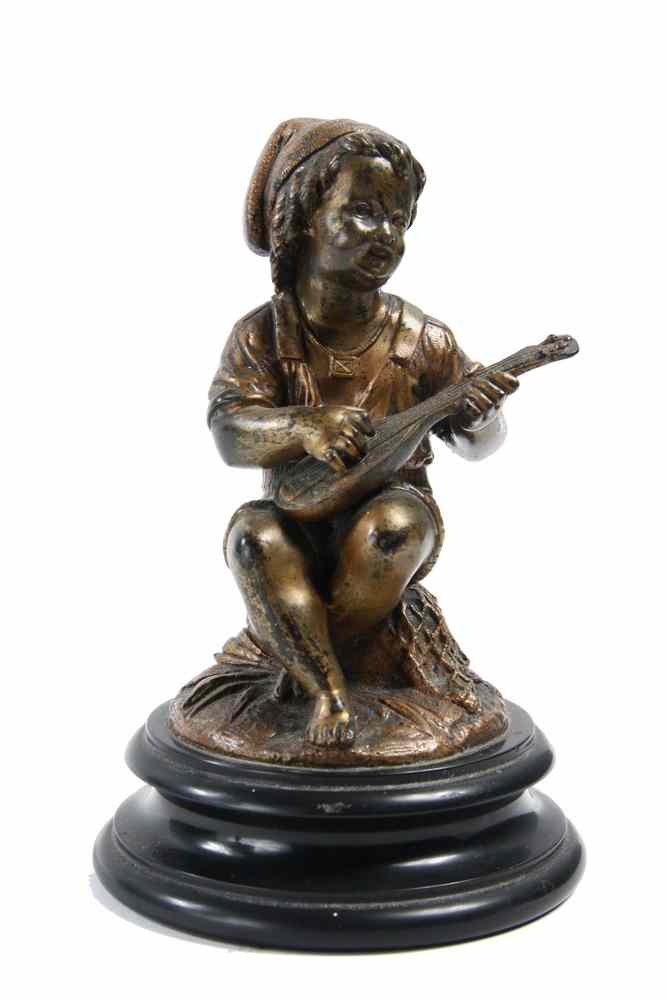 Appraisal: BRONZE SCULPTURE - Gilded genre depiction of young fisher boy