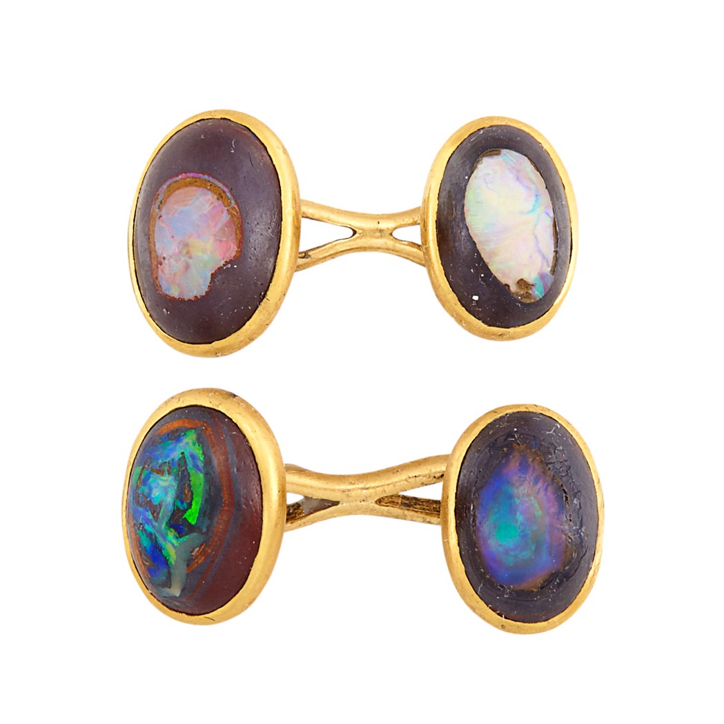 Appraisal: Pair of Antique Gold and Boulder Opal Cufflinks Tiffany Co