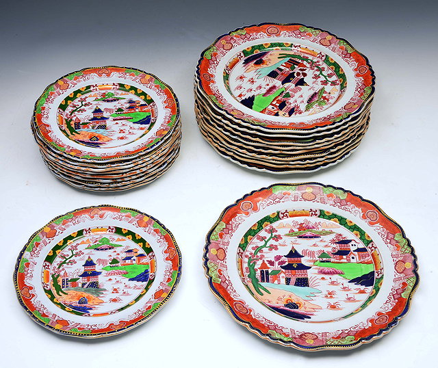 Appraisal: A SET OF TWENTY IRON STONE PLATES with polychrome oriental