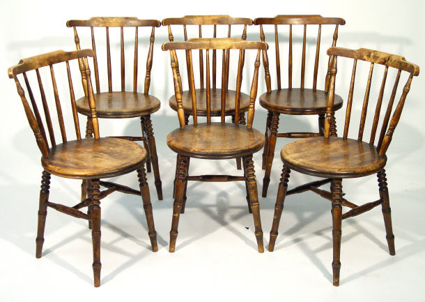 Appraisal: Set of six s Beech stick back kitchen chairs