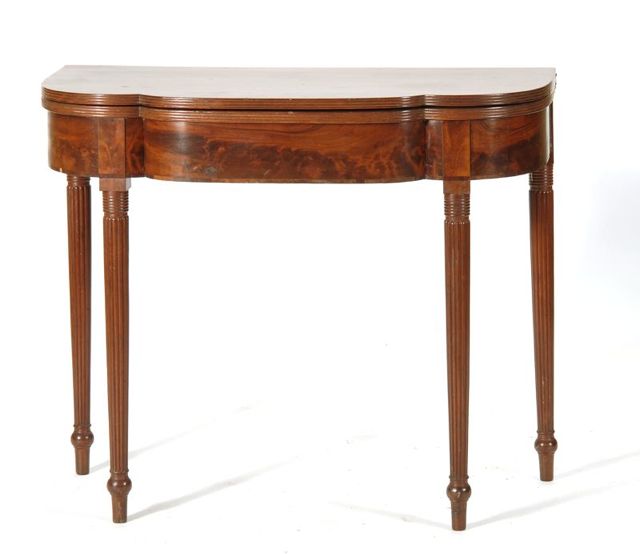 Appraisal: ANTIQUE AMERICAN SHERATON CARD TABLE Circa In mahogany Shaped top