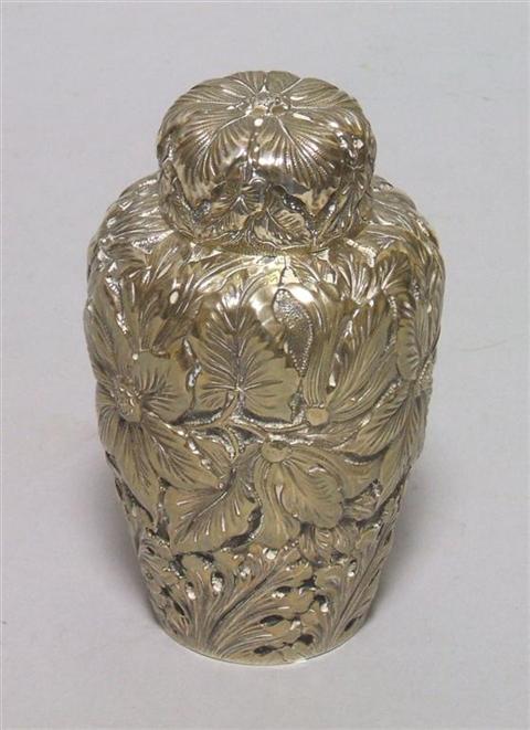 Appraisal: AMERICAN SILVER TEA CADDY Of tapered ovoid shape with a