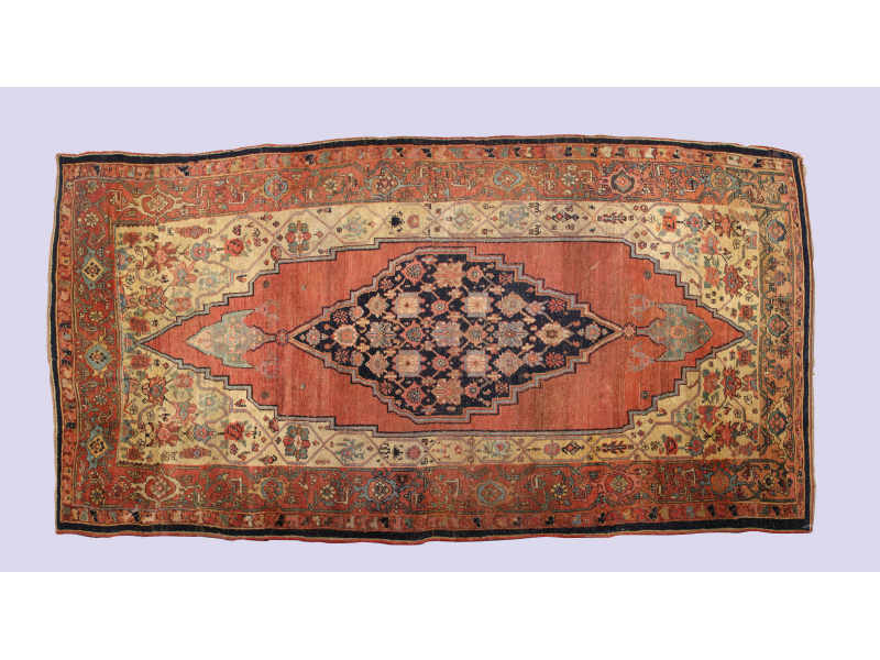 Appraisal: Antique Bijar Carpet ca s geometric lobed central medallion with