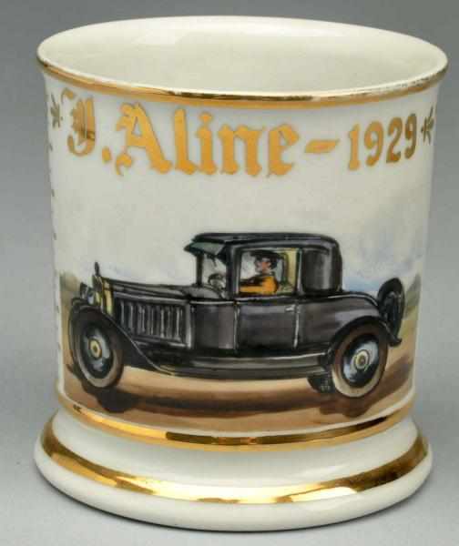 Appraisal: Automobile Shaving Mug Gilded J Aline and dated Nice detail