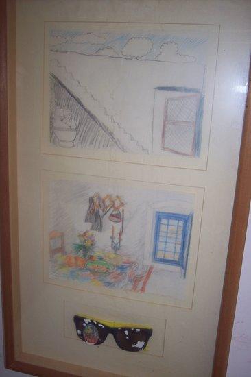 Appraisal: th Century schoolTwo sketches and a pair of sunglasses framed