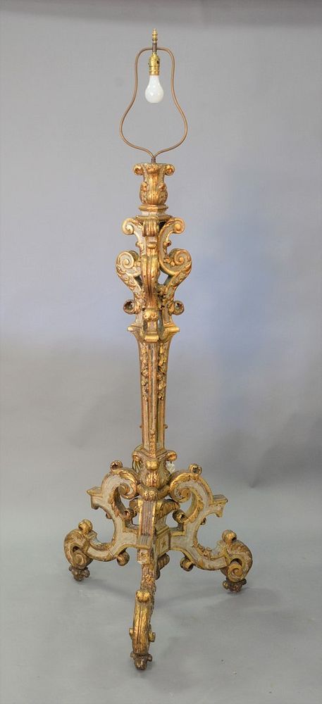 Appraisal: Gilt decorated carved floor lamp on pedestal ht Gilt decorated