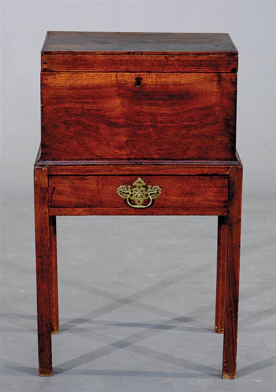 Appraisal: Southern Chippendale walnut cellarette on stand circa - rectangular hinged