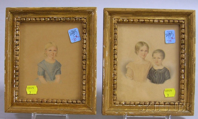 Appraisal: Pair of Giltwood Framed th Century Miniature Watercolor on Paper