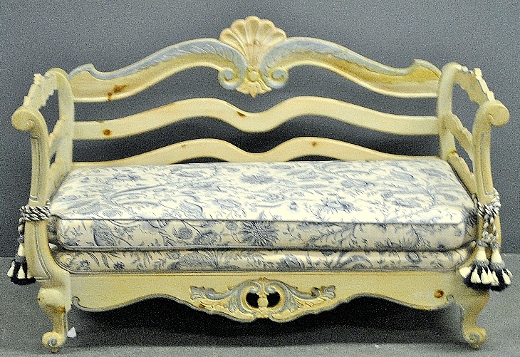 Appraisal: - French Provincial style settee with beige paint decoration h