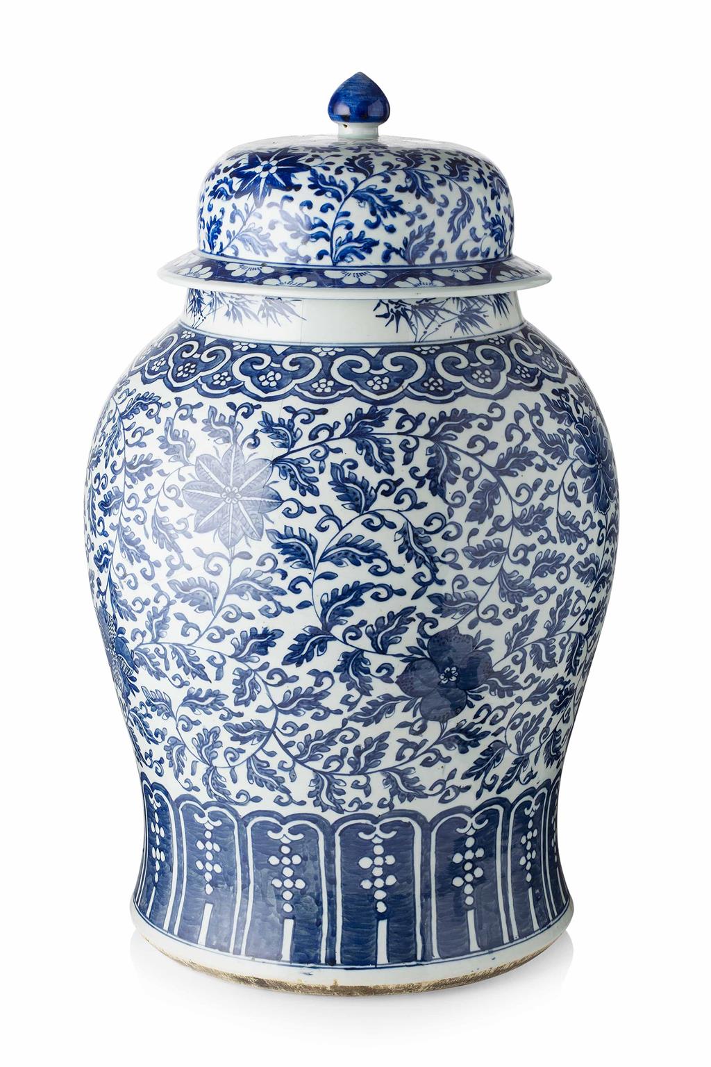 Appraisal: BLUE AND WHITE BALUSTER JAR AND COVER QING DYNASTY TH