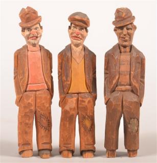 Appraisal: Folk Art Hobo Figures Attributed to the Jailhouse Carvers Three