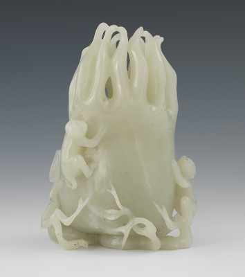 Appraisal: A Jade Carving of Buddha's Hand Citron with Monkeys Carved