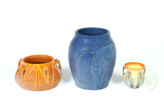 Appraisal: THREE EPHRAIM POTTERY VASES Wisconsin st century Blue with leaf