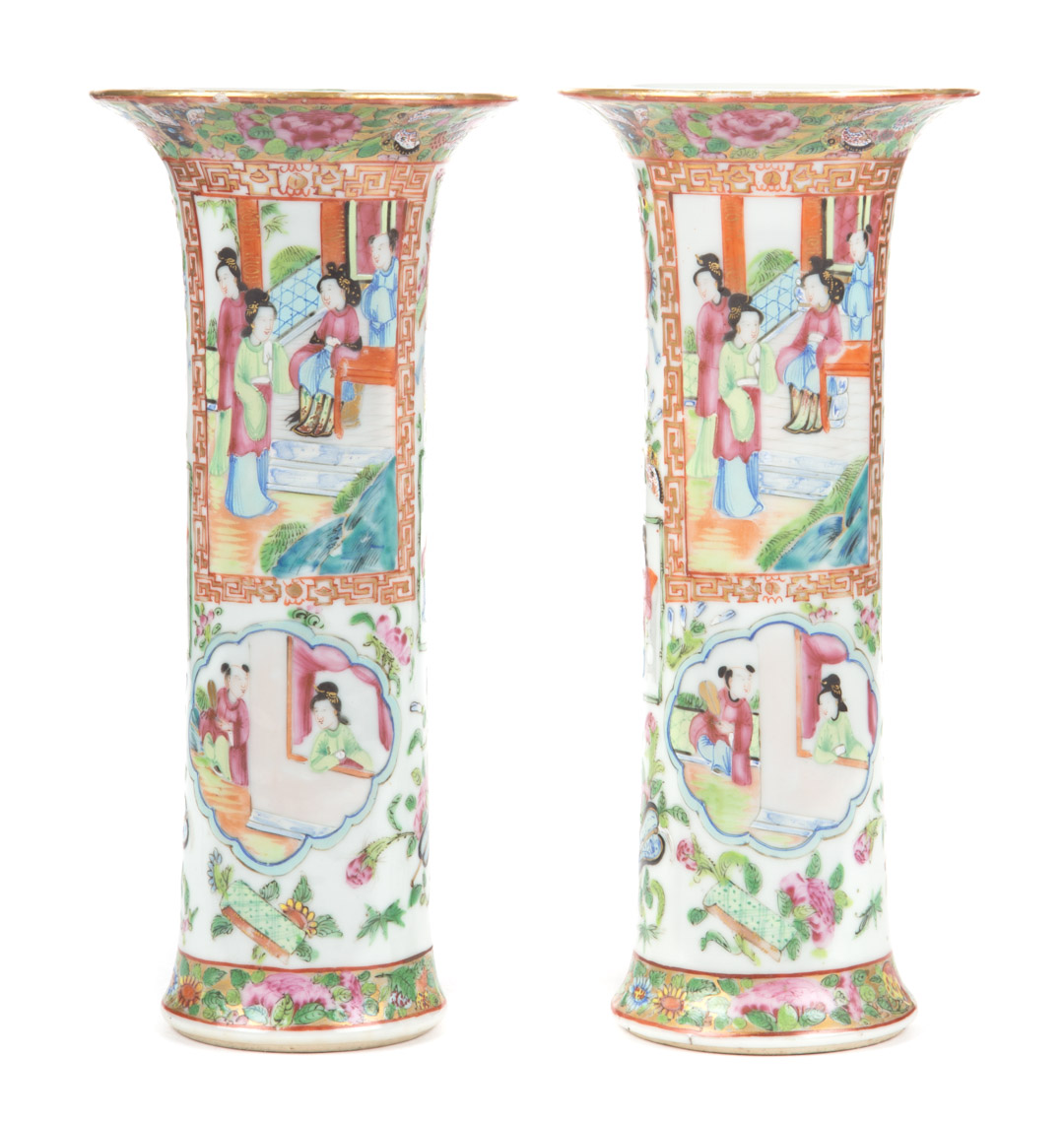 Appraisal: Pair Chinese Export Rose Mandarin trumpet vases circa porcelain vases