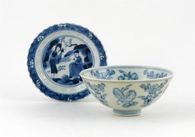 Appraisal: A small Chinese blue and white moulded dish painted with