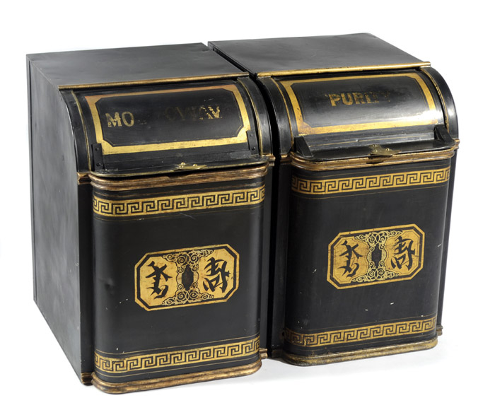 Appraisal: A PAIR OF CHINOISERIE METAL RICE OR TEA STORE BINS