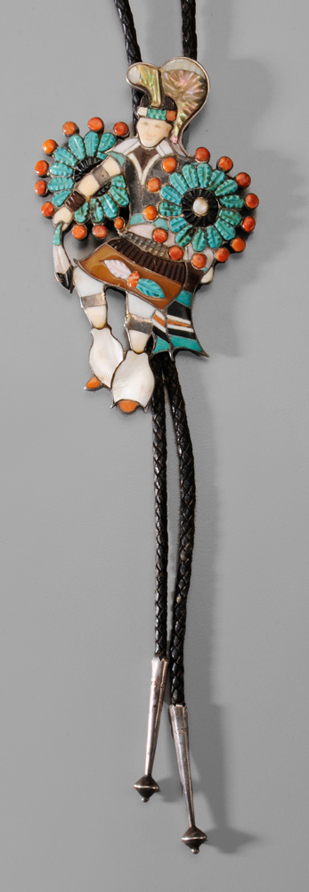 Appraisal: Eddie Beyuka Bolo Tie silver hoop dancer with turquoise shell