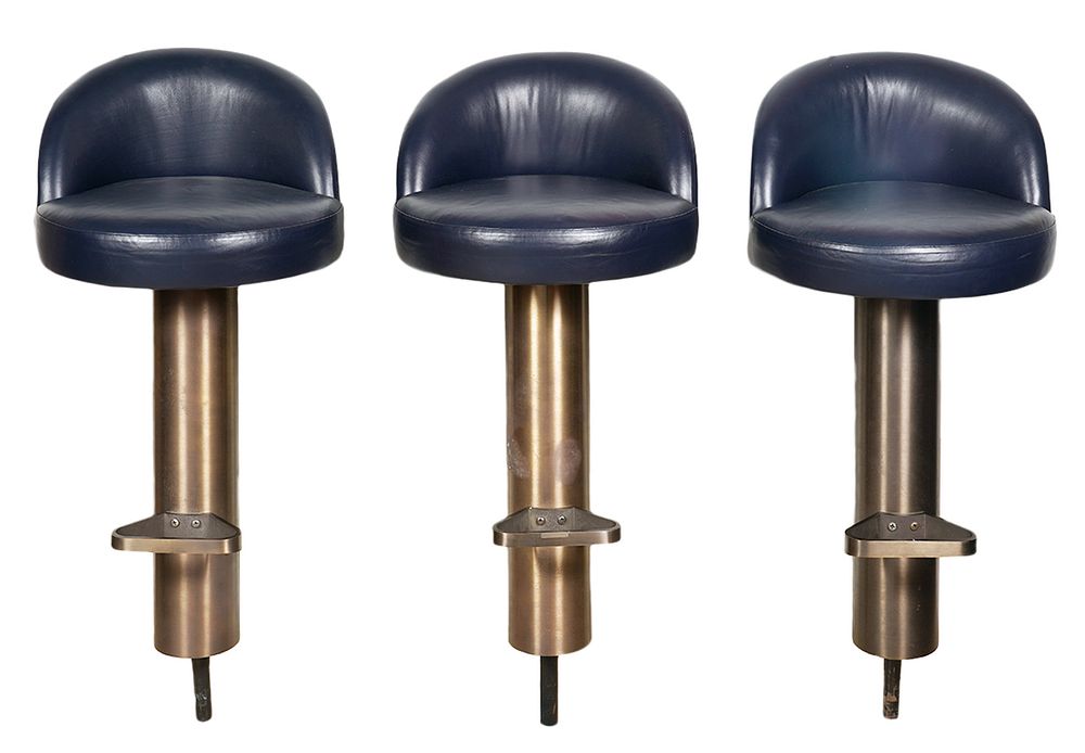 Appraisal: Karl Springer Cantilevered Leather Bar Stools Karl Springer cantilevered bar