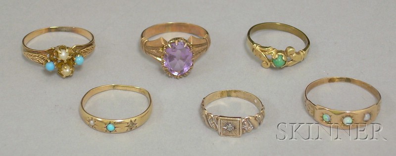 Appraisal: Six Small Antique Gold Gem-set Rings including an kt gold