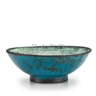 Appraisal: MAIJA GROTELL - Large earthenware footed bowl in Persian blue