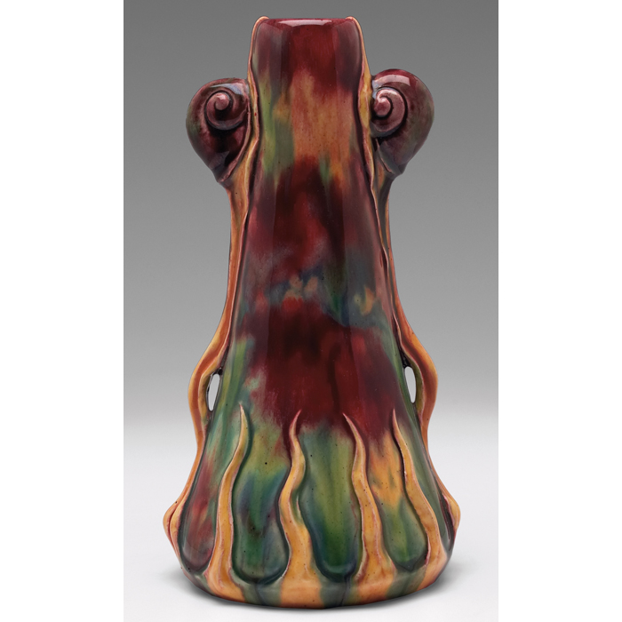 Appraisal: Exceptional Zsolnay vase unusual shape with flaring base sculpted and