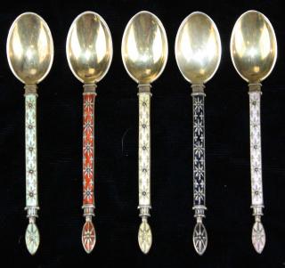 Appraisal: Jacob Tostrup of Norway gold washed sterling enamel demitasse spoons