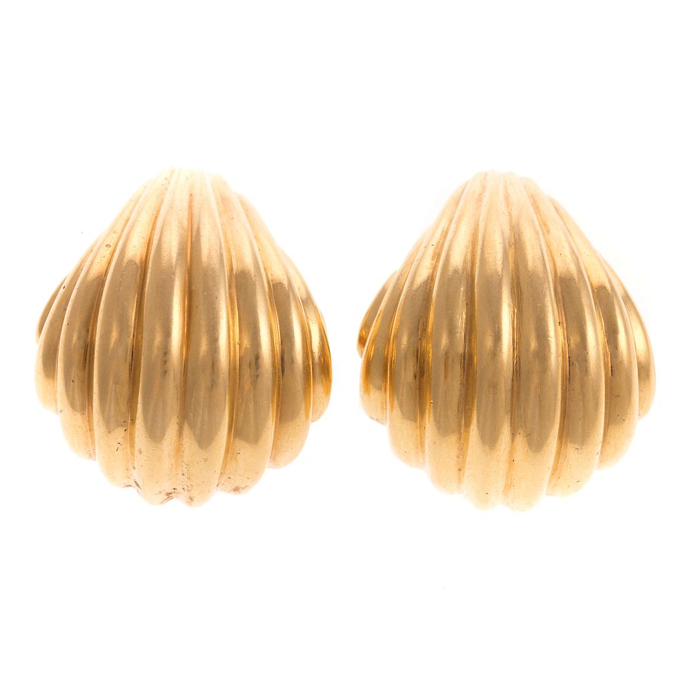 Appraisal: A Pair of Ladies Clip Ridged Earrings in K K