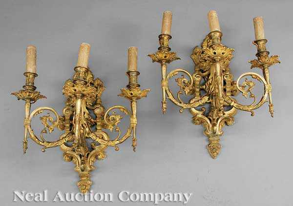 Appraisal: A Fine Pair of Napoleon III Gilt Bronze Sconces mid-