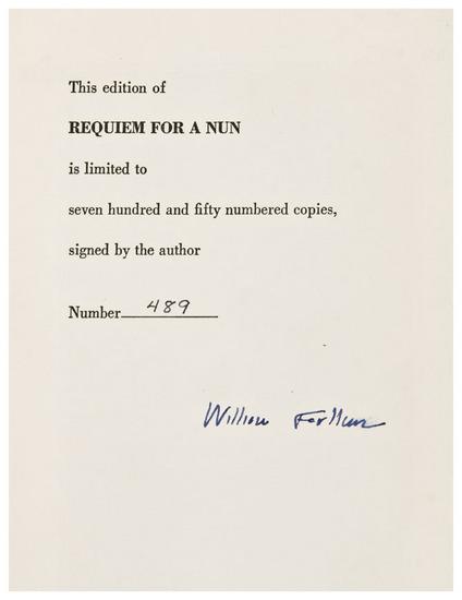 Appraisal: FAULKNER William Requiem for a Nun New York Random House