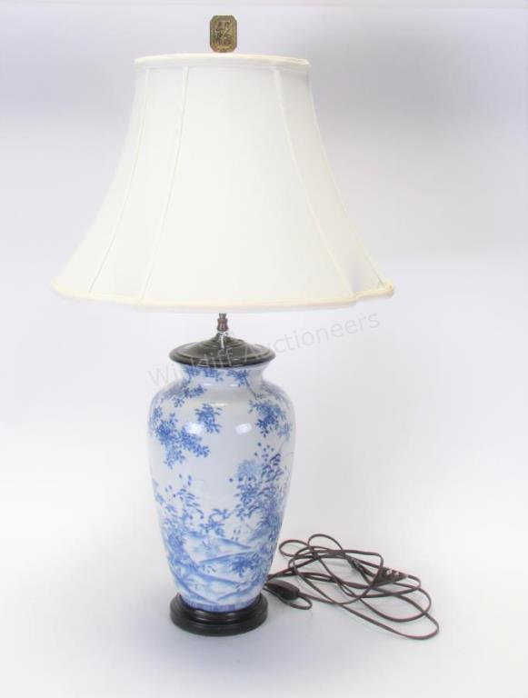 Appraisal: Oriental Porcelain Lamp vase form lamp with blue and white