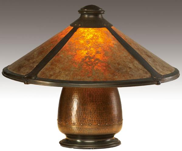 Appraisal: OLD MISSION KOPPERKRAFT Hammered copper and mica table lamp its