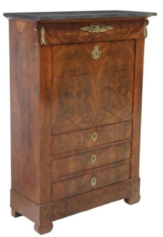 Appraisal: FRENCH EMPIRE STYLE MAHOGANY SECRETAIRE A ABATTANTFrench Empire style mahogany