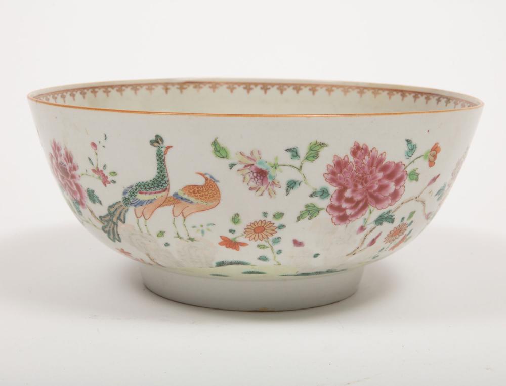 Appraisal: Chinese Export Famille Rose Porcelain Bowl th c exterior painted