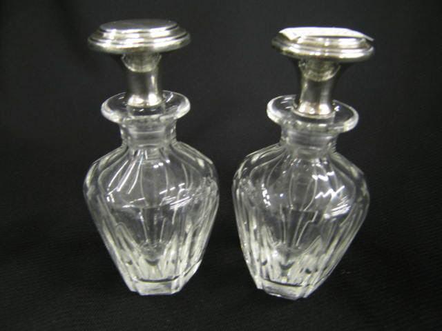 Appraisal: Pair of Sterling Silver Cut Crystal Perfume Bottles each tall