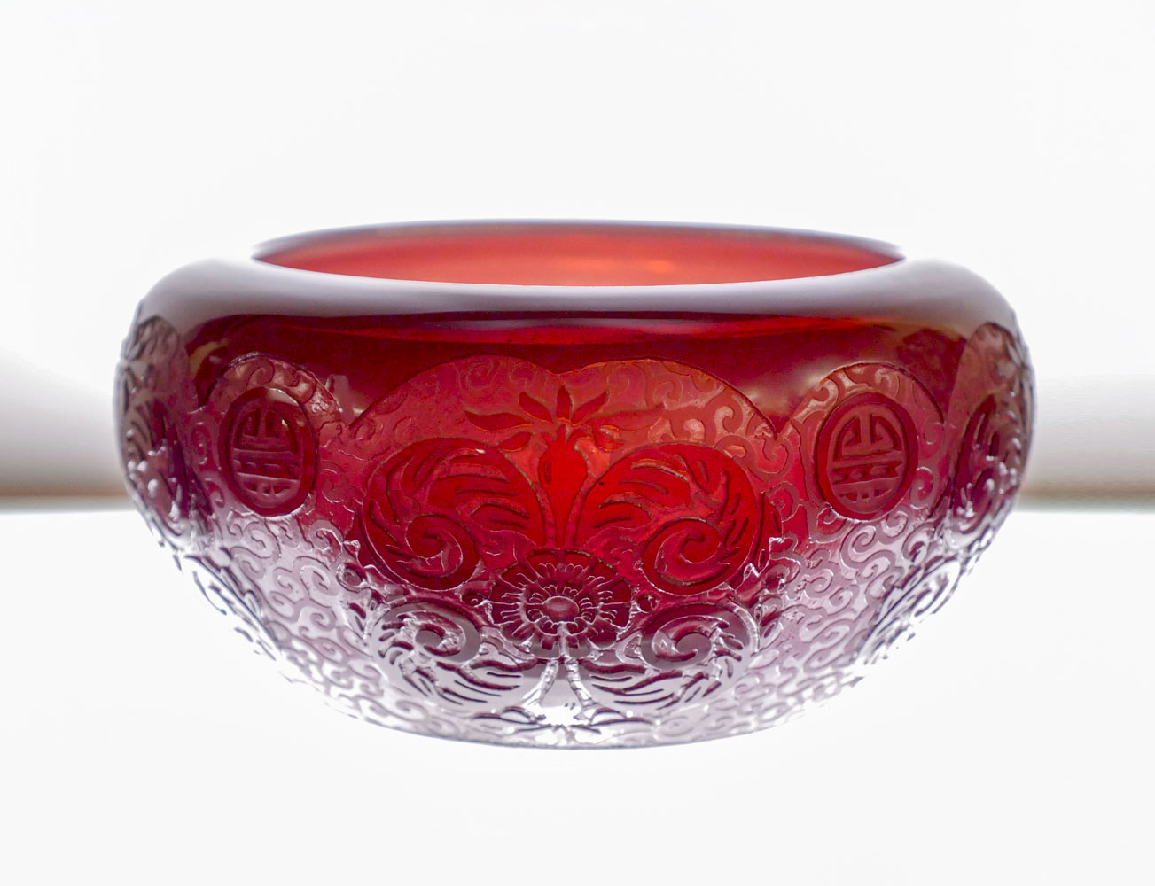 Appraisal: RARE STEUBEN PLUM JADE GLASS CANTON BOWL Acid cut-back plum