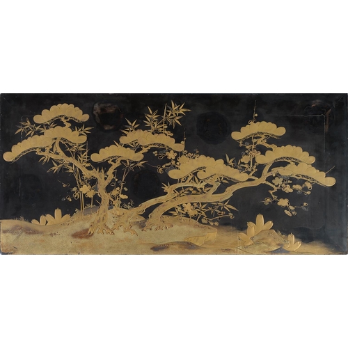 Appraisal: A Japanese lacquer panel Meiji period decorated in different techniques