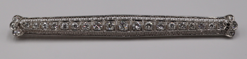 Appraisal: JEWELRY Art Deco Platinum and Diamond Bar Pin Art Deco