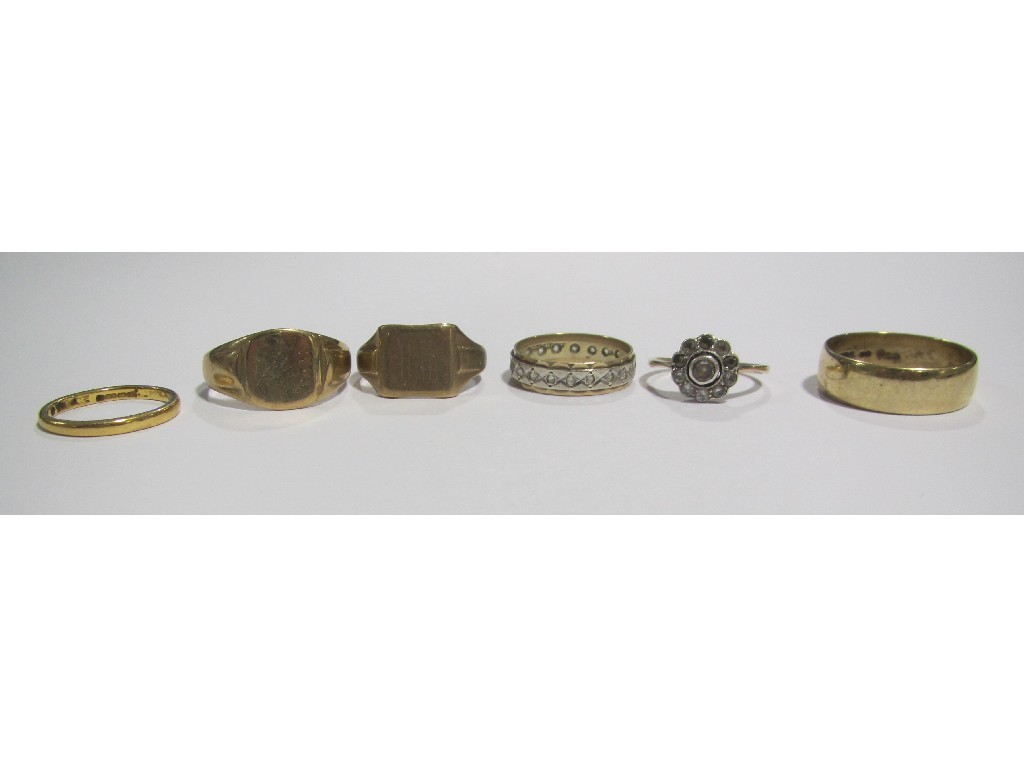 Appraisal: Lot comprising a ct gold wedding band gms and five