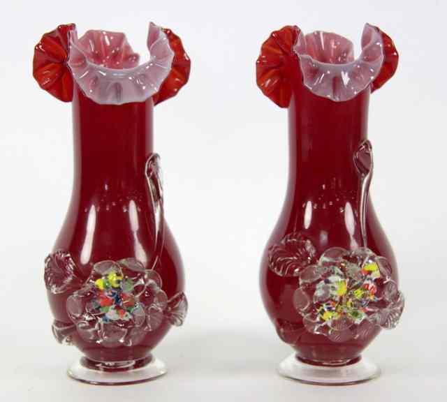 Appraisal: A pair of modern glass frill vases with applied coloured