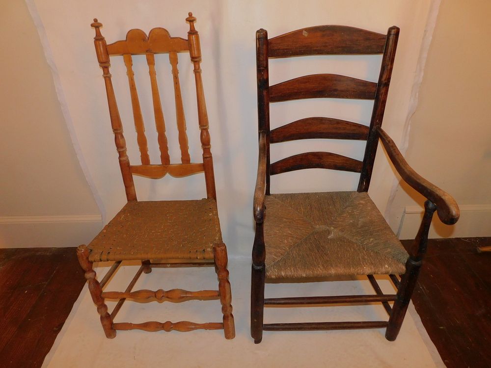 Appraisal: ANTIQUE CHAIRS - BANNISTER LADDER antique country chairs A bannister