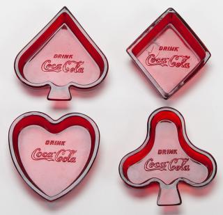 Appraisal: Set of Four Coca-Cola Playing Card Suit Symbols Glass Ash