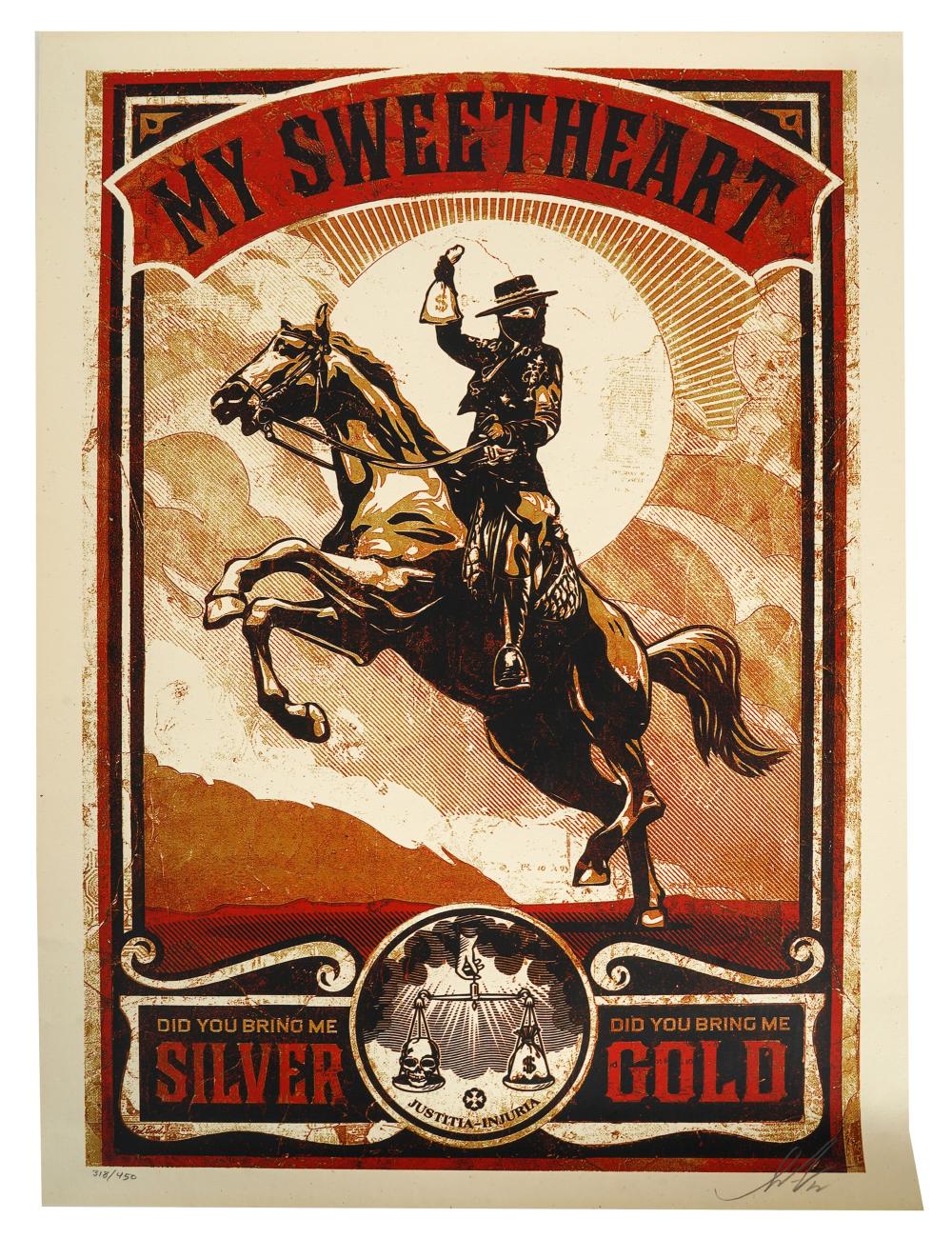 Appraisal: SHEPARD SHEPPARD FAIREY B MY SWEATHEARTlithograph unframed pencil signed lower