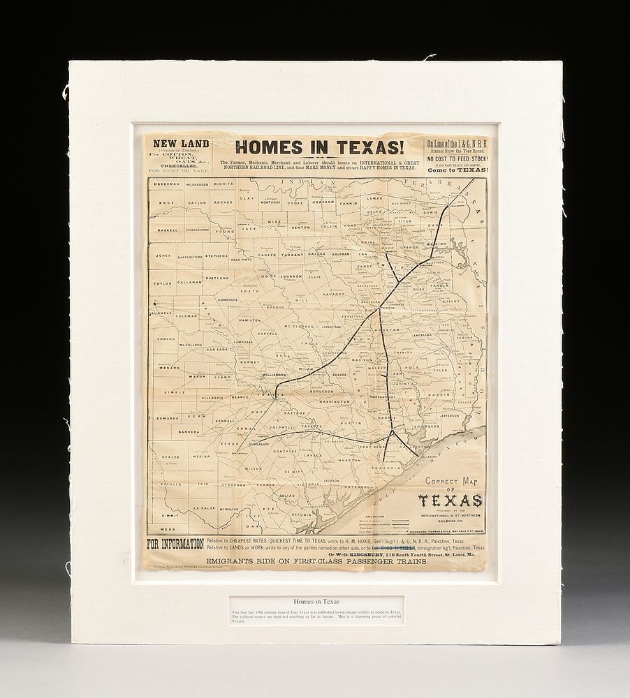 Appraisal: AN ANTIQUE PROMOTIONAL MAP Correct Map of Texas DECEMBER -