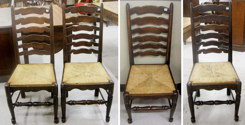 Appraisal: A SET OF FOUR DARK OAK LADDER-BACK DINING CHAIRS American