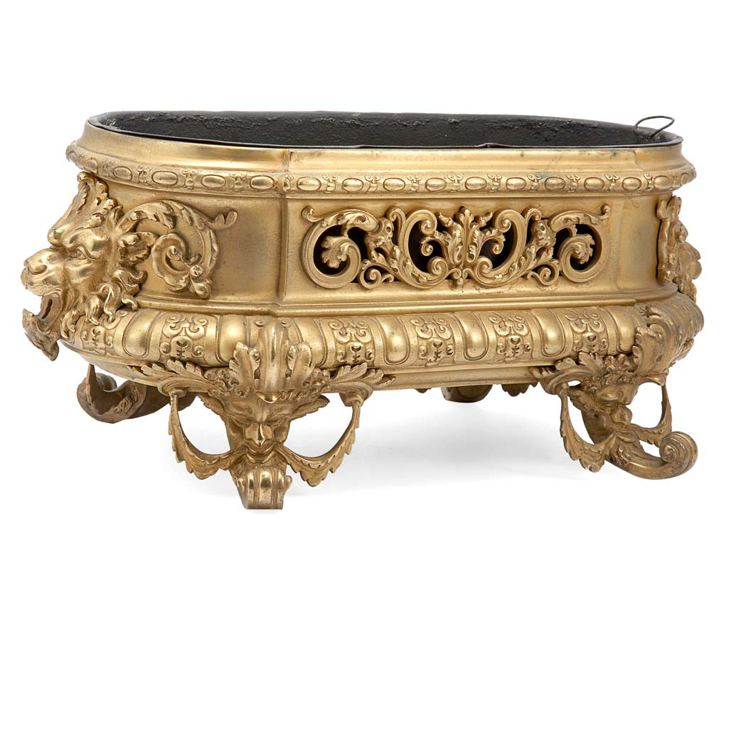 Appraisal: Napoleon III Style Gilt-Bronze Jardiniere Of oval form decorated with