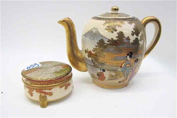 Appraisal: TWO JAPANESE SATSUMA PORCELAINS hand enameled with gold accents teapot