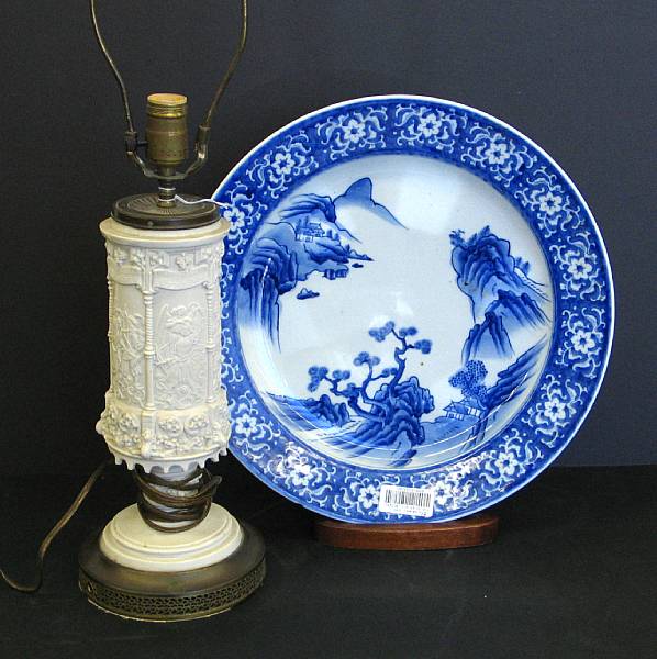 Appraisal: A German porcelain table lamp and Japanese blue and white