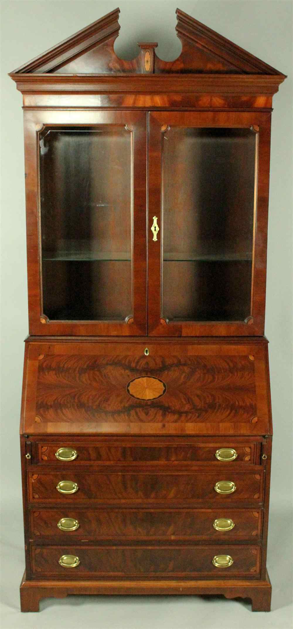 Appraisal: HECKMAN INLAID MAHOGANY SECRETARY BOOKCASE in two sections the upper