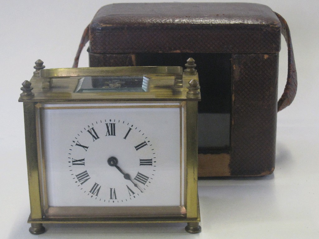 Appraisal: Small brass cased carriage clock with case and key