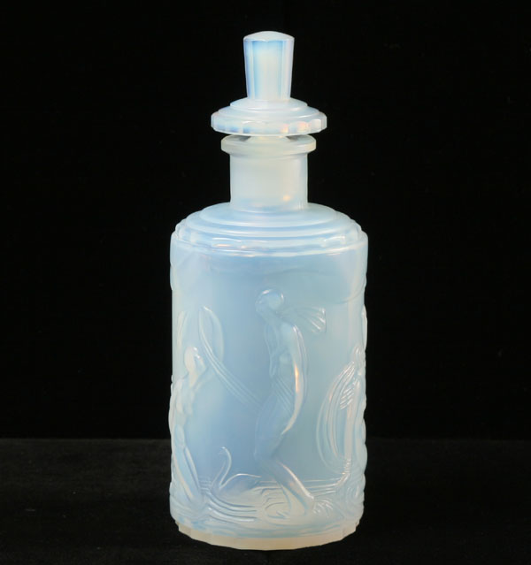 Appraisal: Sabino opalescent art glass perfume bottle cylindrical form decorated with